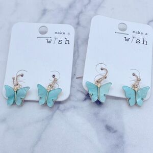 2 Pairs NEW Earrings Make a Wish Iridescent Butterfly Dangle Gold Tone